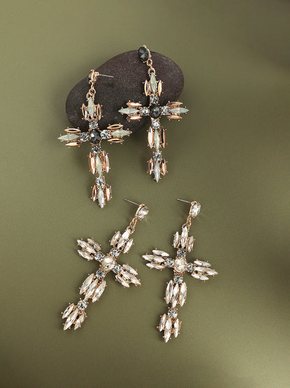 Set Of 2 Gold-Plated Contemporary Stone Studded Drop Earrings
