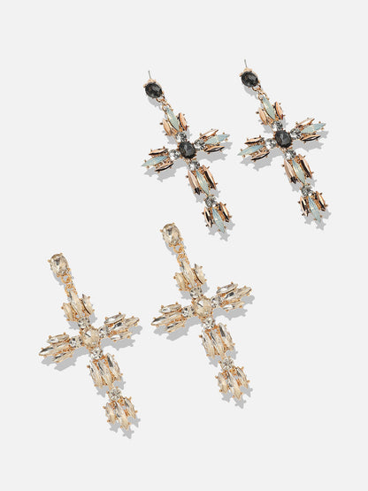 Set Of 2 Gold-Plated Contemporary Stone Studded Drop Earrings