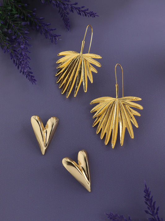 Set Of 2 Gold-Plated Contemporary Studs Earrings