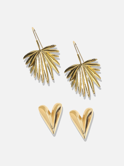 Set Of 2 Gold-Plated Contemporary Studs Earrings