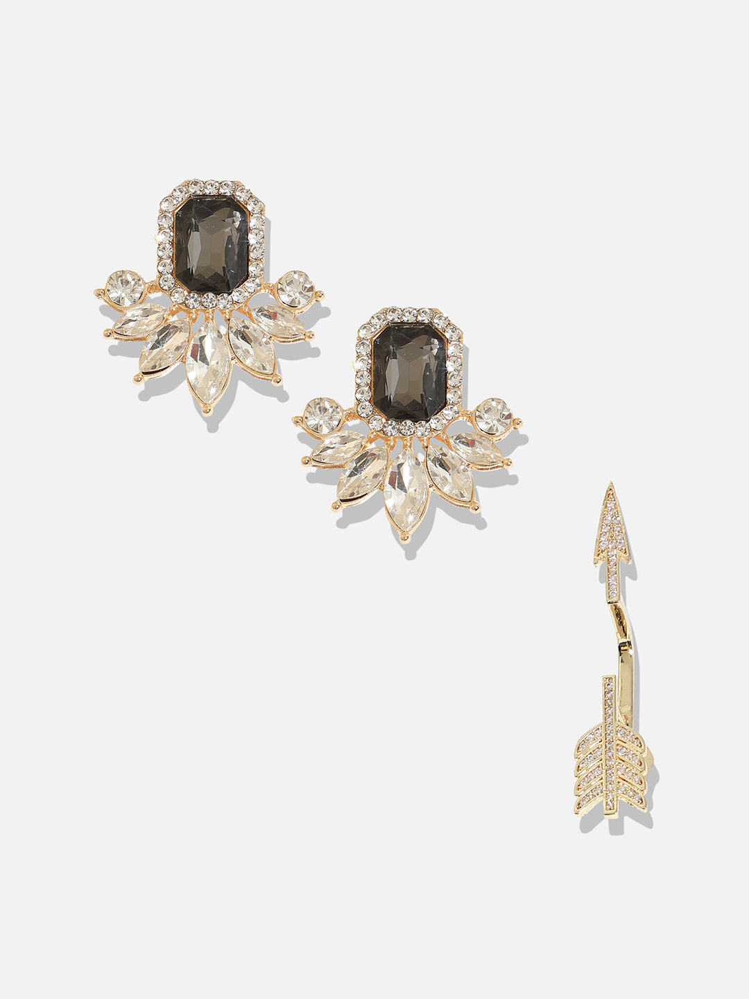 Set Of 2 Gold-Plated Contemporary Stone Studs Earrings