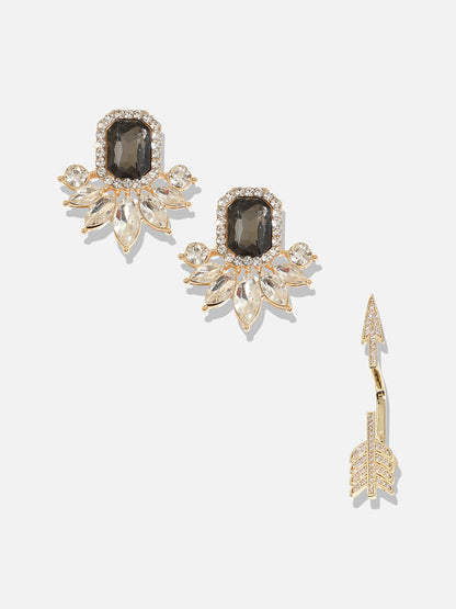 Set Of 2 Gold-Plated Contemporary Stone Studs Earrings