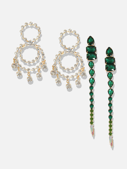 Pack Of 2 Gold-Plated Contemporary Drop Earrings
