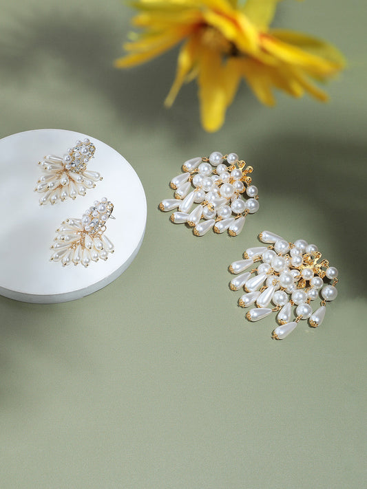 Set Of 2 Gold-Plated Contemporary Studs Earrings