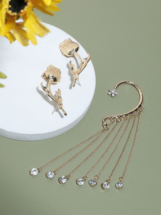 Set Of 2 Gold-Plated Contemporary Drop Earrings