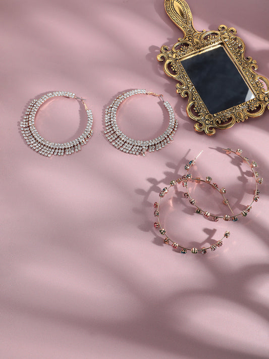 Set Of 2 Gold-Plated Contemporary Hoop Earrings