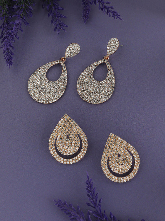 Set Of 2 Gold-Plated Contemporary Drop Earrings