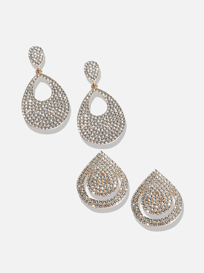 Set Of 2 Gold-Plated Contemporary Drop Earrings