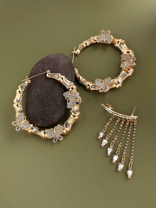 Chic Sparkle Elegant Set Of 2 Gold-Plated Contemporary Hoop Earrings