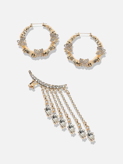 Chic Sparkle Elegant Set Of 2 Gold-Plated Contemporary Hoop Earrings