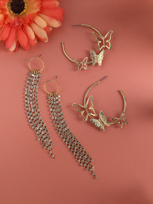 Pack Of 2 Gold-Plated Contemporary Drop Earrings