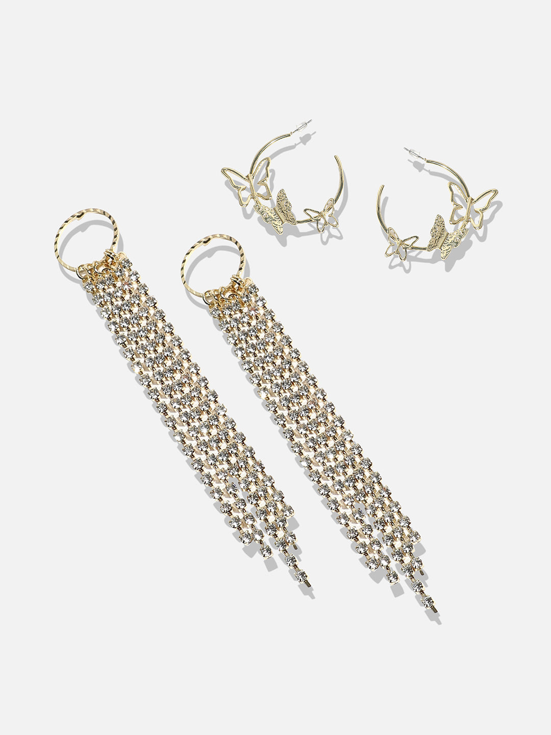 Pack Of 2 Gold-Plated Contemporary Drop Earrings