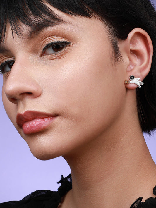 Pack Of 2 Silver-Plated Contemporary Studs Earrings