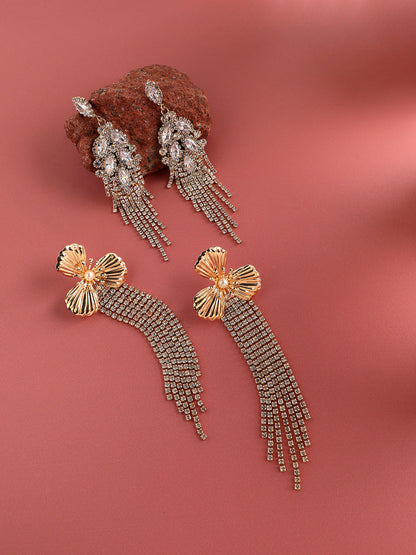 Set Of 2 Gold-Plated Contemporary Drop Earrings