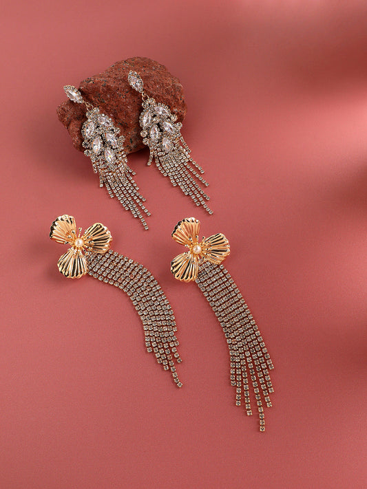 Set Of 2 Gold-Plated Contemporary Drop Earrings