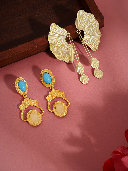 Set Of 2 Gold-Plated Contemporary Studs Earrings