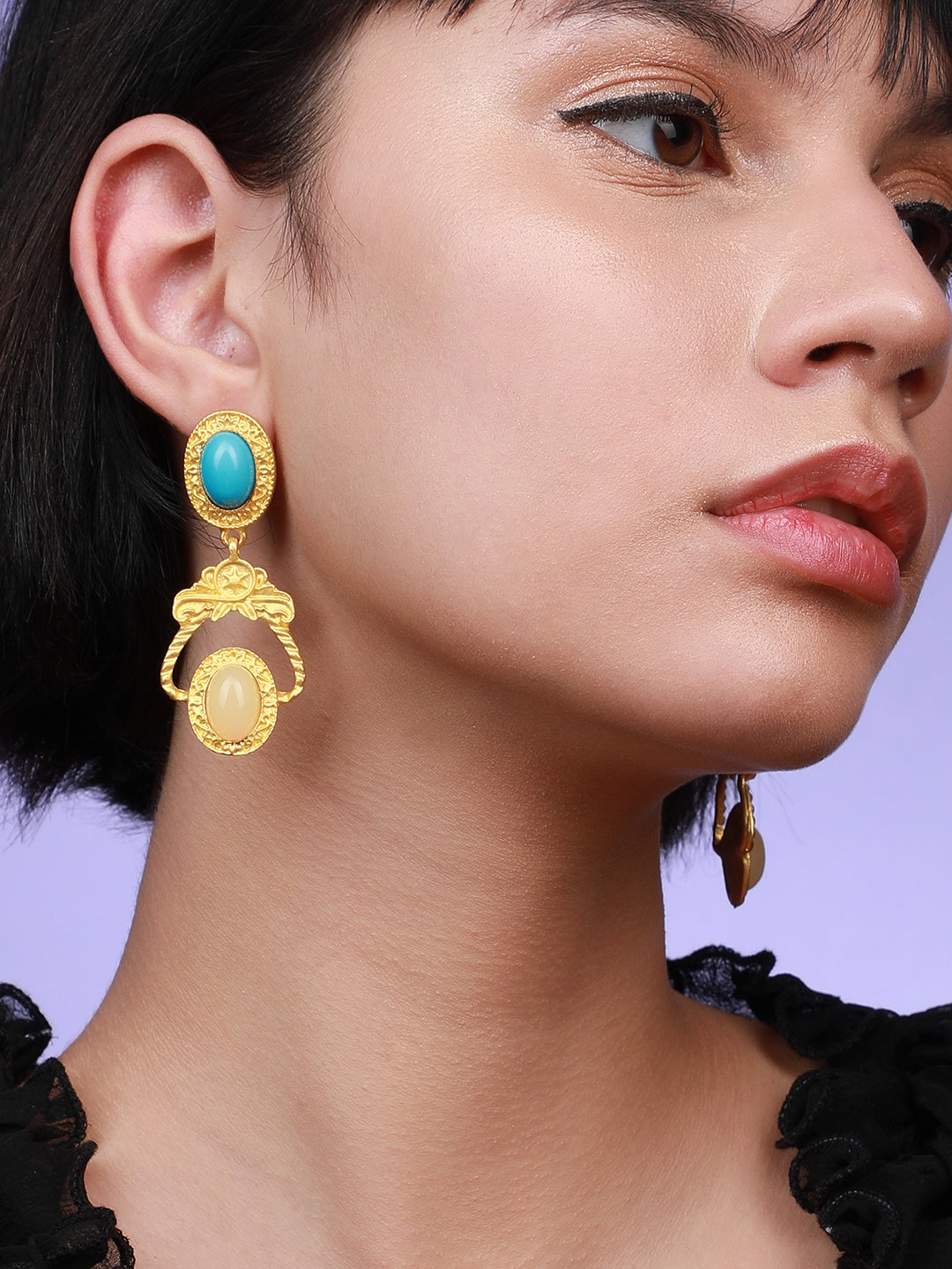 Set Of 2 Gold-Plated Contemporary Studs Earrings