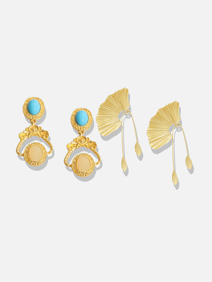 Set Of 2 Gold-Plated Contemporary Studs Earrings