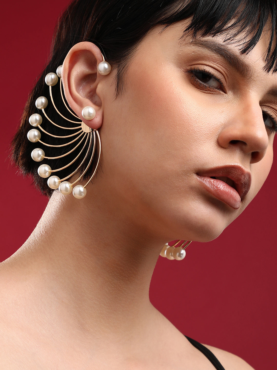 Set Of 2 Gold-Plated Contemporary Drop Earrings