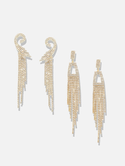 Pack Of 2 Gold-Plated Contemporary Drop Earrings