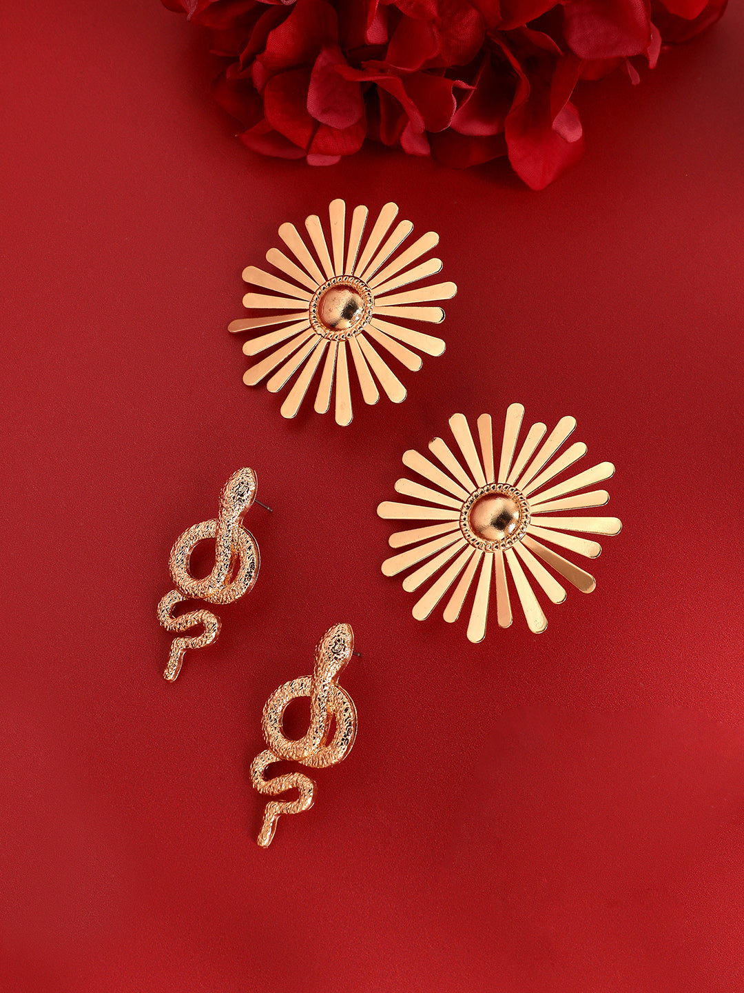 Set Of 2 Gold-Plated Contemporary Studs Earrings