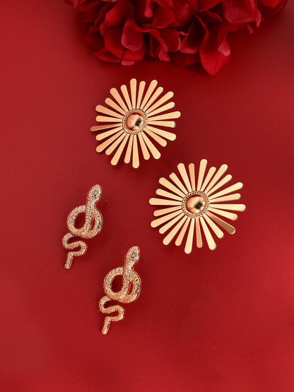 Set Of 2 Gold-Plated Contemporary Studs Earrings