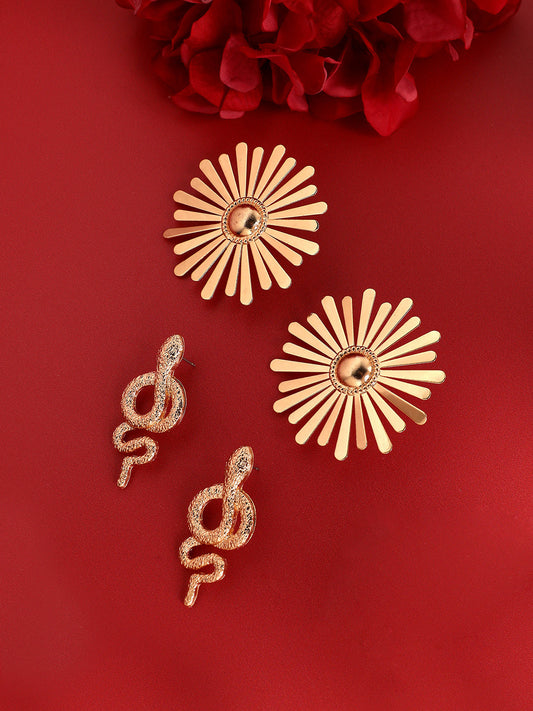 Set Of 2 Gold-Plated Contemporary Studs Earrings