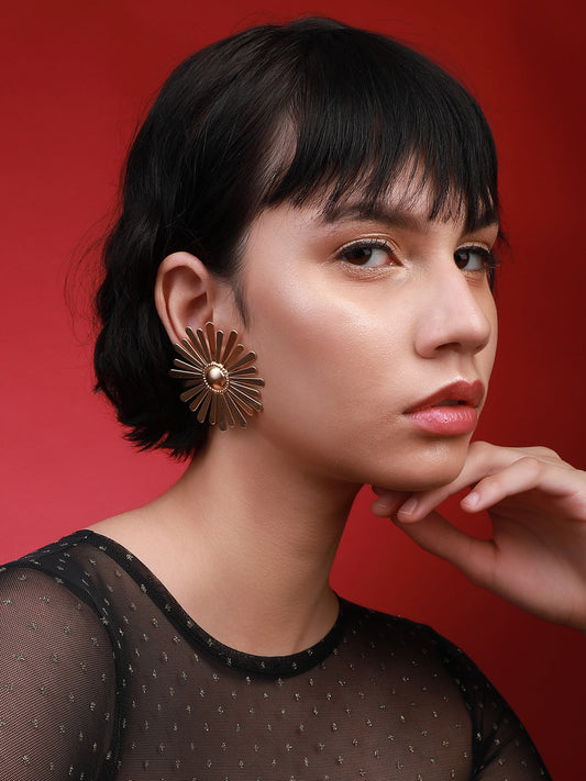 Set Of 2 Gold-Plated Contemporary Studs Earrings