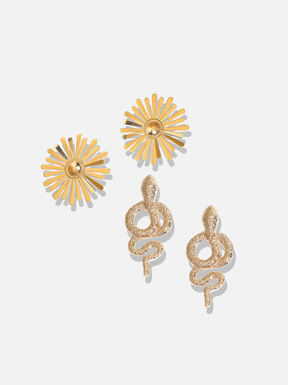 Set Of 2 Gold-Plated Contemporary Studs Earrings