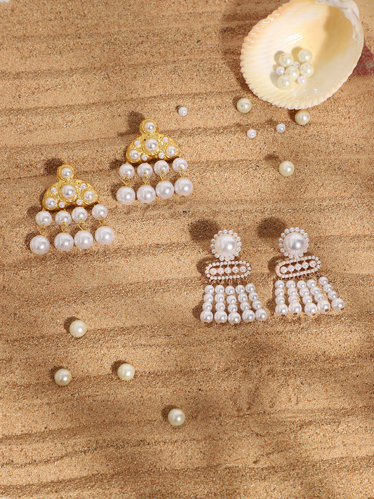 Pack Of 2 Gold-Plated Contemporary Drop Earrings