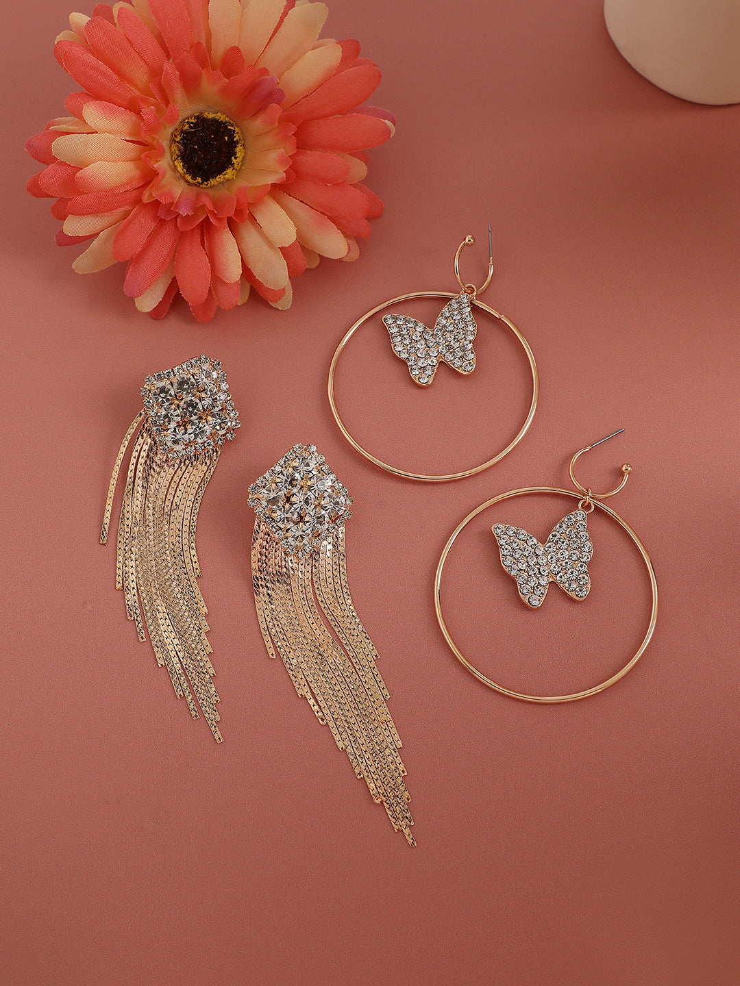 Trailblazing Treasures Set Of 2 Gold-Plated Contemporary Drop Earrings