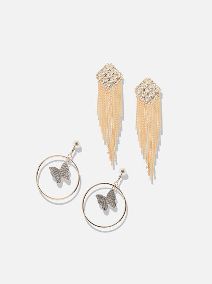 Trailblazing Treasures Set Of 2 Gold-Plated Contemporary Drop Earrings