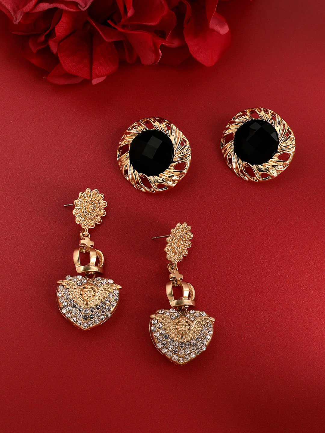 Set Of 2 Gold-Plated Contemporary Drop Earrings