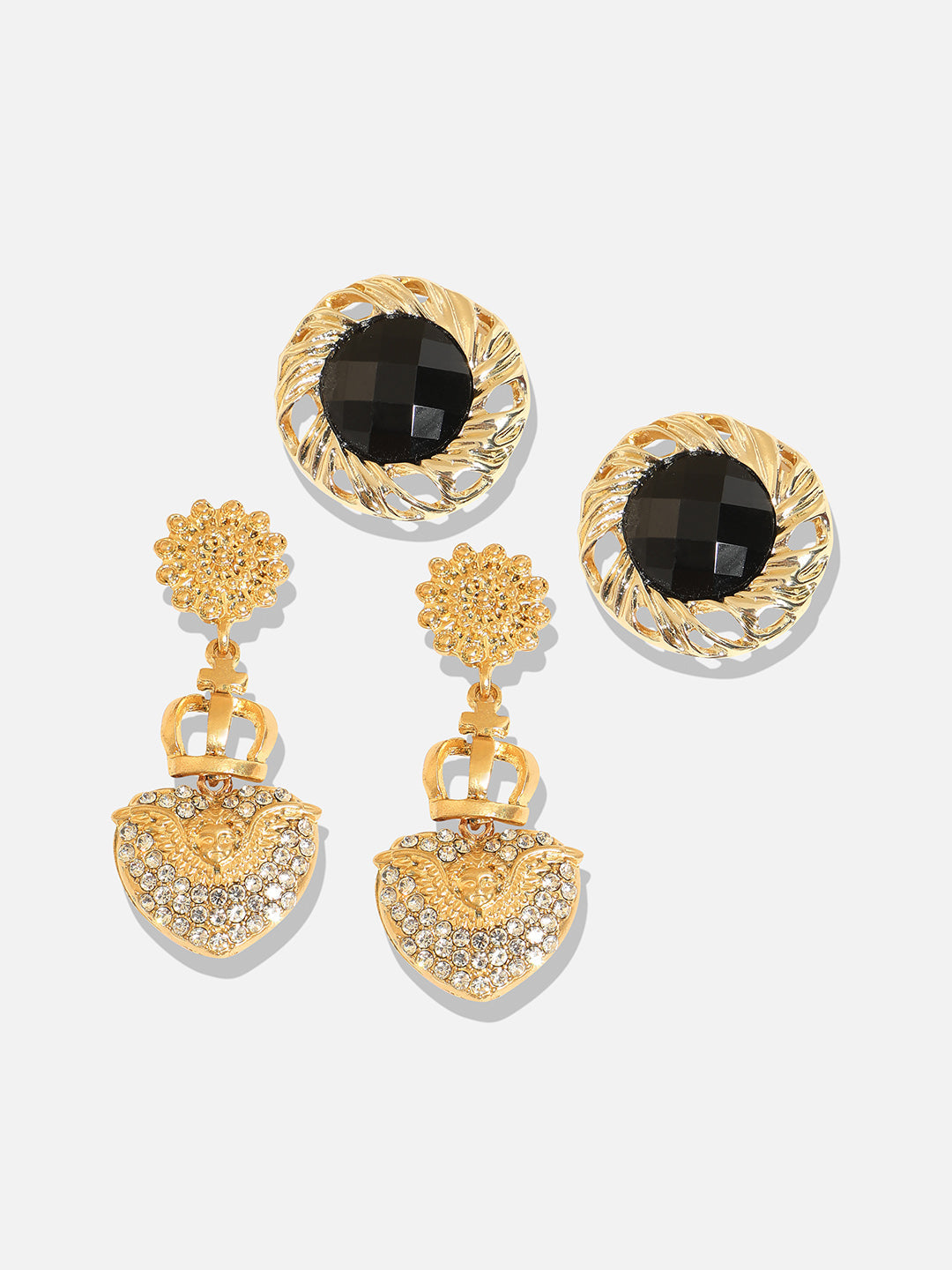 Set Of 2 Gold-Plated Contemporary Drop Earrings