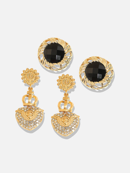 Set Of 2 Gold-Plated Contemporary Drop Earrings