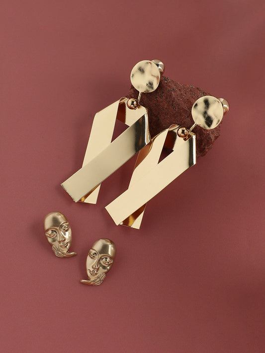Pack of 2 Gold-Plated Contemporary Studs Earrings