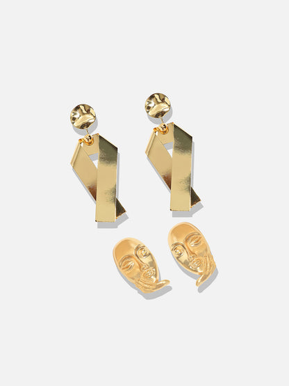 Pack of 2 Gold-Plated Contemporary Studs Earrings