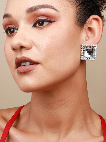 Set Of 2 Silver-Plated Contemporary Earrings
