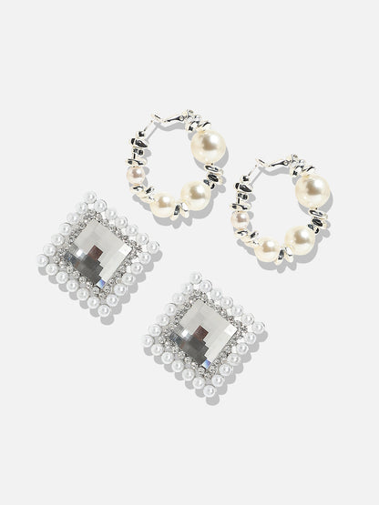 Set Of 2 Silver-Plated Contemporary Earrings