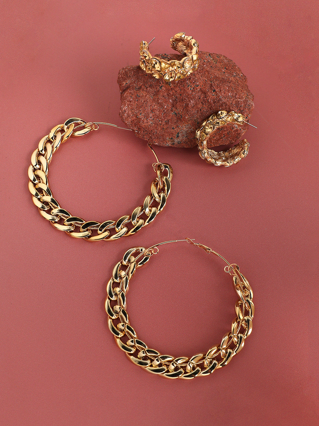 Pack Of 2 Gold-Plated Contemporary Hoop Earrings