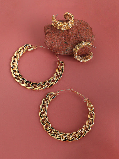 Pack Of 2 Gold-Plated Contemporary Hoop Earrings