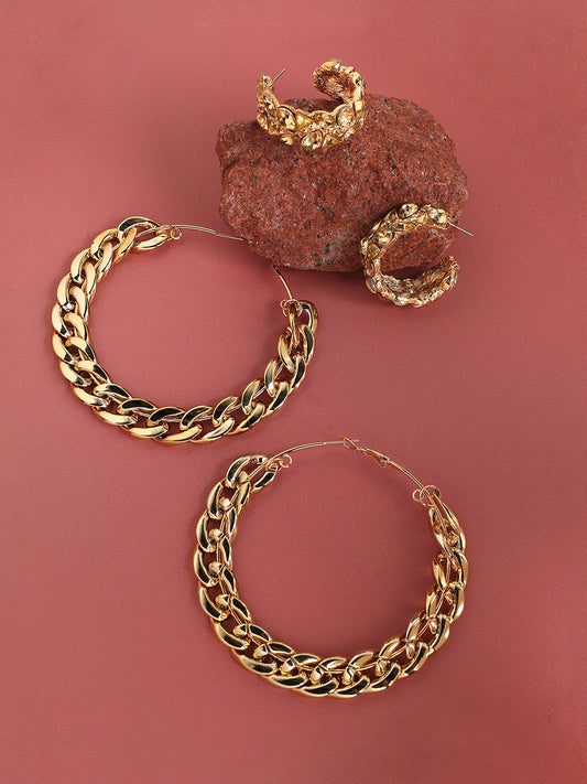 Pack Of 2 Gold-Plated Contemporary Hoop Earrings