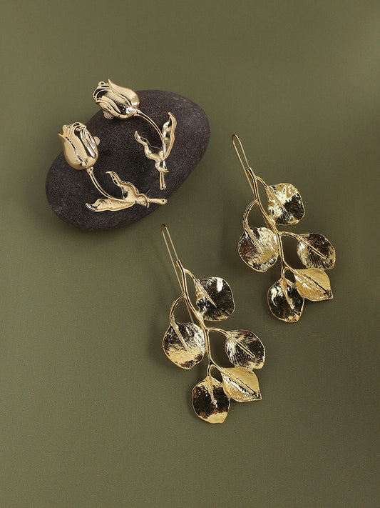 One-Of-A-Kind Gems Standout Set Of 2 Gold-Plated Contemporary Drop Earrings