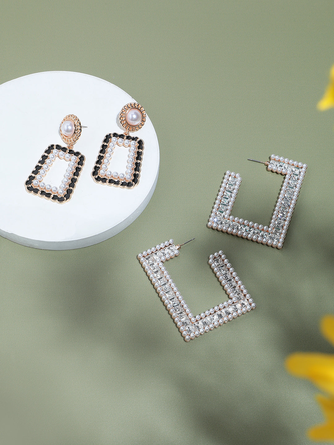 Pack Of 2 Gold-Plated Contemporary Drop Earrings