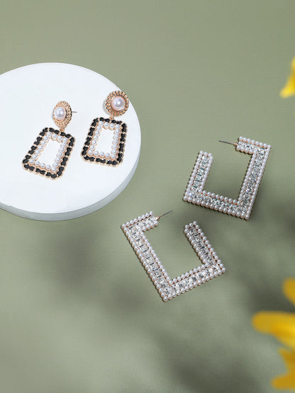 Pack Of 2 Gold-Plated Contemporary Drop Earrings
