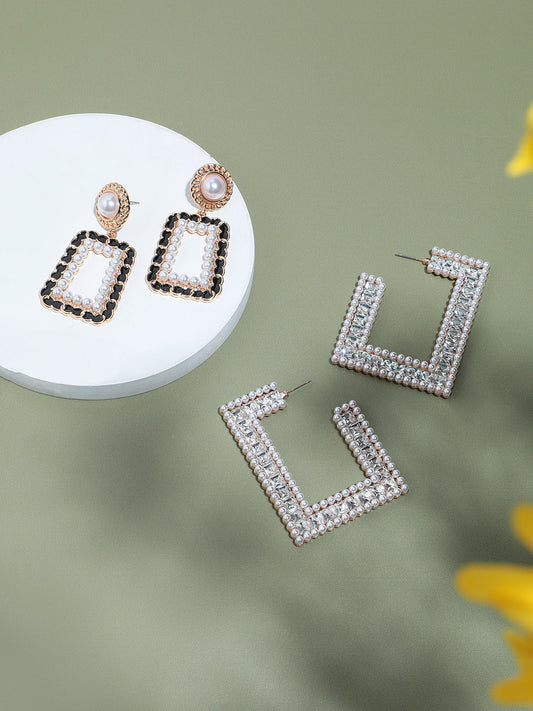 Pack Of 2 Gold-Plated Contemporary Drop Earrings