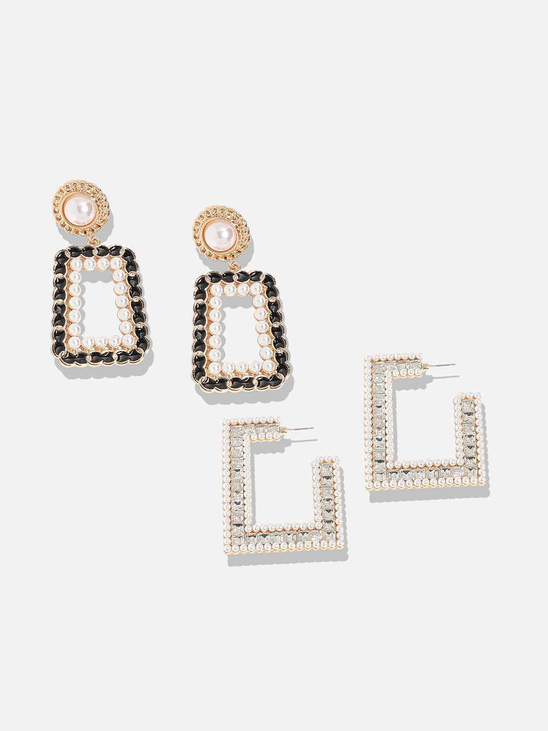 Pack Of 2 Gold-Plated Contemporary Drop Earrings
