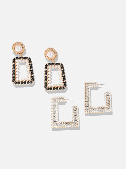 Pack Of 2 Gold-Plated Contemporary Drop Earrings