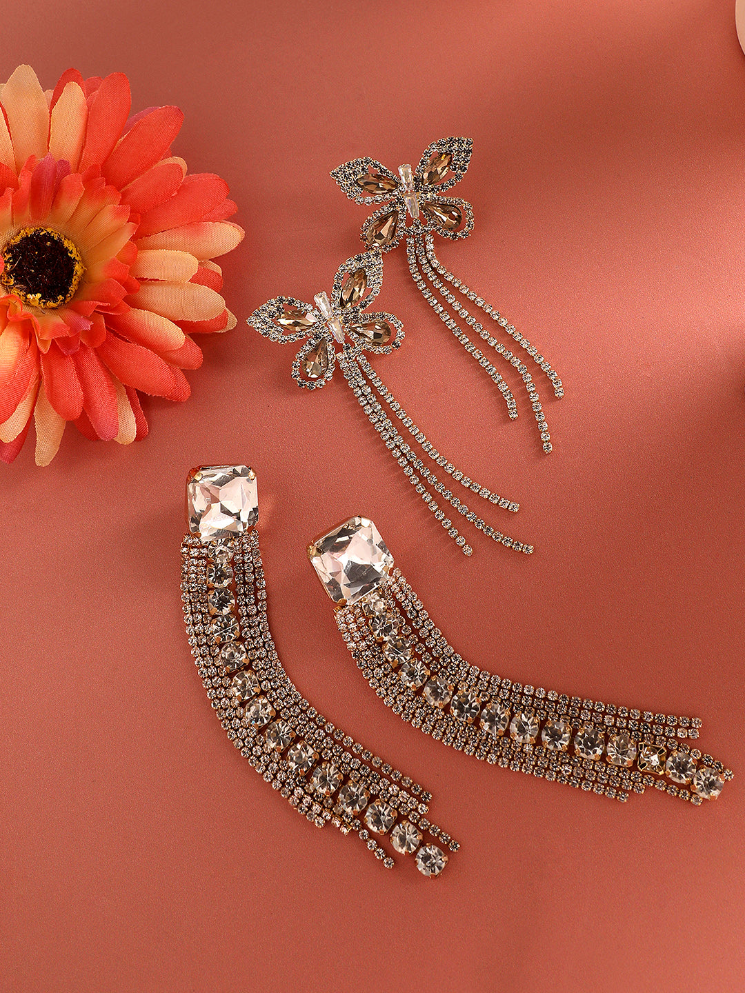 Pack Of 2 Gold-Plated Contemporary Drop Earrings