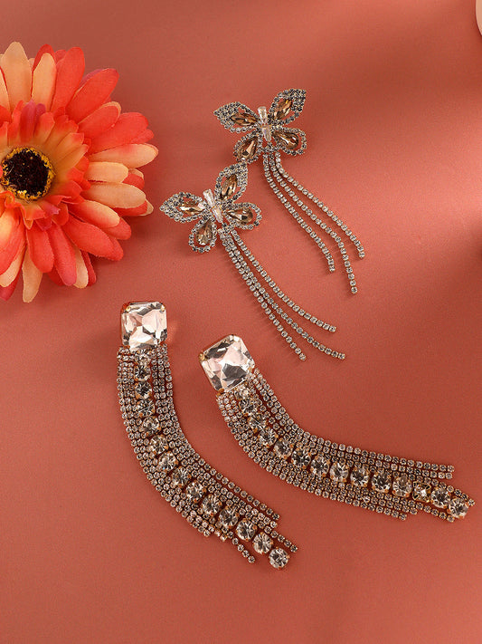 Pack Of 2 Gold-Plated Contemporary Drop Earrings
